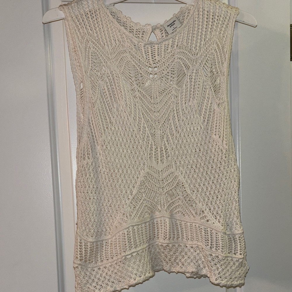 Abercrombie and Fitch Cream crocheted Cropped Tank Top